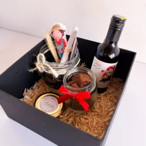 Año viejo frasco + vino + brownies